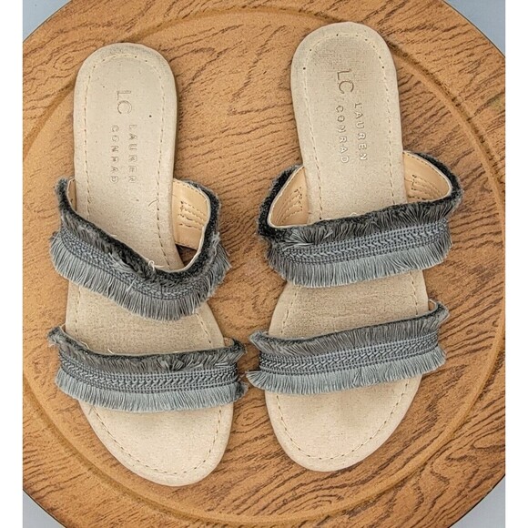 Lauren Conrad Women's Size 8-9 Medium Gray Two Strap Fringy Sandals - Picture 10 of 13